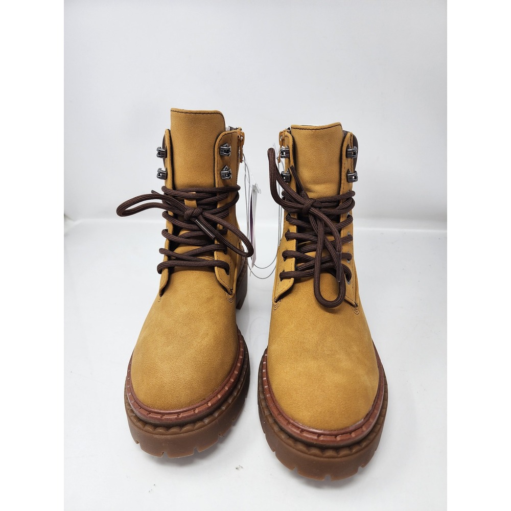 Wild Fable Womens Marlowe Combat Boots Tan Faux Leather Casual Size 6